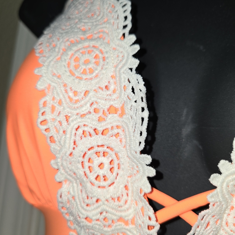 Orange dream women's sz L one-piece bathing suit, lace, super cute! 🌴 - Picture 9 of 11